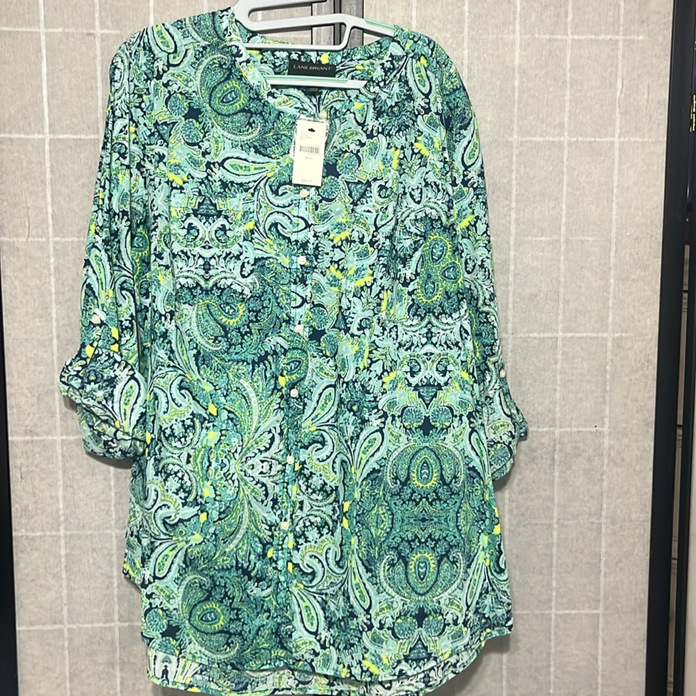 Lane Bryant Blue and Green Paisley Blouse